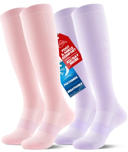PULIOU Compression Socks for Women Men 15-20 mmHg Easy On Off,2 Pairs