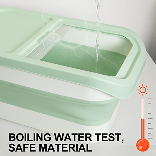Ddmommy Collapsible Dog Food Storage Container, 10-13 Lb Large Pet Cat Food Containers Bin With Lids, Foldable Kitchen Cereal Rice Storage Bin With Measuring Cup And Silicone Bowl, Green With White. #TOP2