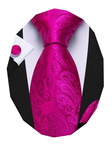 Image of Barry.Wang Paisley Tie Fashion Set Hanky Cufflinks Neckties for Men Woven Silk