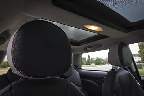 RedlineGoods headrest Covers Compatible with Mini Cooper 2007-15. Tailor Made - not Universal. Genuine top-Grade Italian Black Leather with Blue Thread