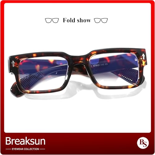 Image of Breaksun Rectangle Glasses for Men Women Square Blue Light Glasses Thick Frame Black Eyeglasses