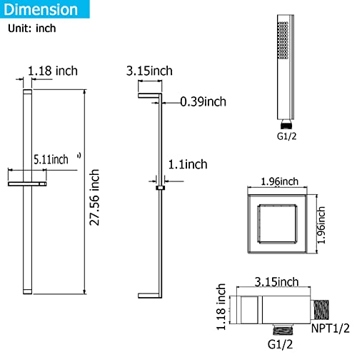 Gerigemt Brushed Gold Shower Slide Bar, Handheld Shower With Adjustable 27.56-Inch Slide Bar And 59 Inch Hose, Shower Wand & Shower Bar, Easy Reach Hand Held Shower For Adults And Child. #TOP7