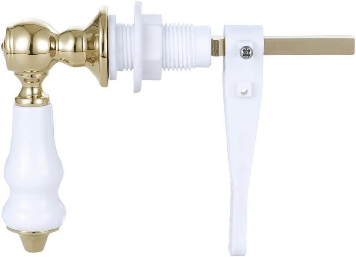 Taps2Traps Replacement Traditional Real Ceramic Toilet Cistern Lever Flush Handle with a Gold Plated Finish