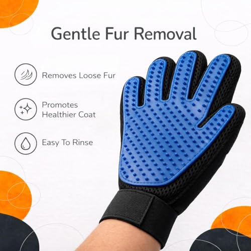 Image of Pet Grooming Glove for Dogs & Cats Deshedding Hair Remover Brush Soft Silicone Massage Glove Bathing & Fur Cleaning Tool Reusable, Adjustable Strap Nutrish (Set 1)