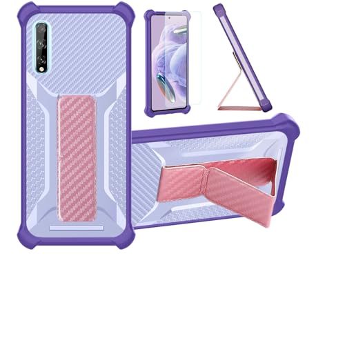 bojioderf Funda para Huawei P Smart PSMART S Funda Carcasa Case Cover [con Protector de Pantalla de Cristal Templado] Híbrida [Soporte Plegable Magnético] [Esmerilado antihuellas] Púrpura
