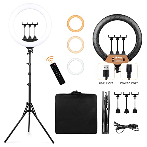 Anneau lumineux LED de 22 3200-6500 K - 600 perles LED avec support lumineux et 3 supports de téléphone pour smartphone YouTube Tik Tok Live Stream Portrait Maquillage Vlog Vidéo Photography