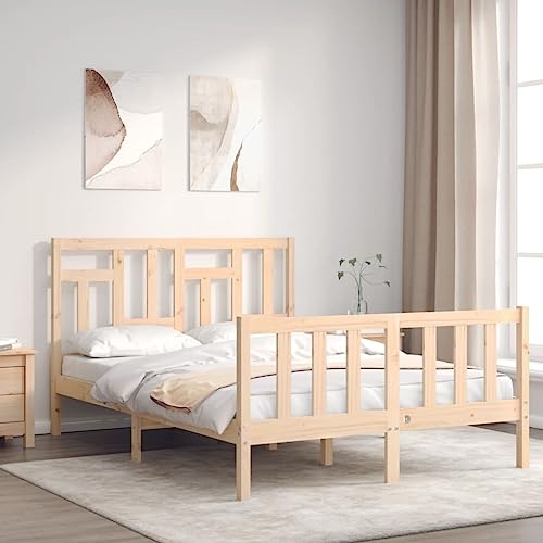 HaoChrymec Cama de Madera Maciza con Cabecero, Estructura Robusta de Pino Natural, Cama Juvenil Ideal para Dormitorio Principal o Infantil, Color Natural, 135x190 cm