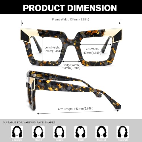 Image of Zeelool Sqaure Glasses Frame for Women, Acetate Stylish Eyeglasses Frame with Non-prescription Clear Lenses ZJGA675299-03 Tortoise