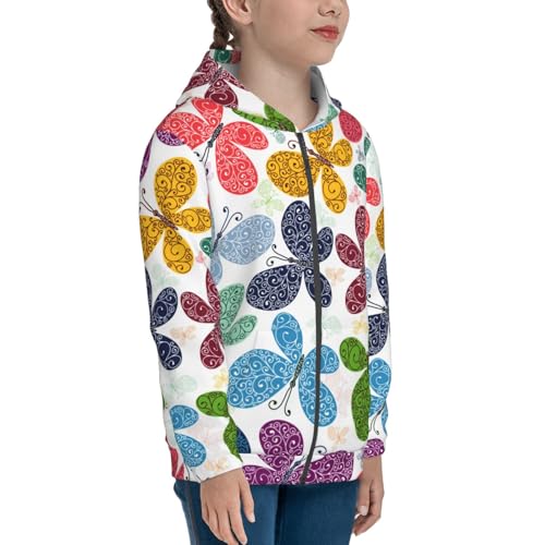 Colorful Butterflies Kid Hoodies Boys Zip Up Sweatshirts Girls Pullover with Pocket4