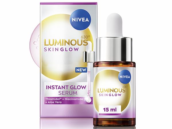 NIVEA Luminous 630 Even Glow Serum with Thiamidol 15ml, Serum for Face with Niacinamide and Aloe Vera, Refines Pores and Hydrates for Clear and Glowing Skin