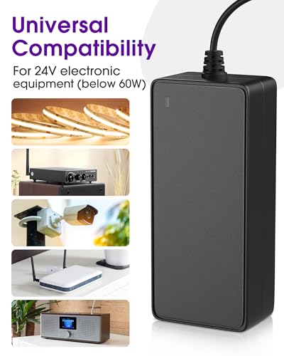 Image of HitLights 24V 60W Power Supply Adapter, UL-Listed 100-240V AC to DC 24V 2.5A, Compatible with 1A /2A /2.5A LED Strip, CCTV and Low Voltage Devices