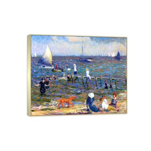 Tableau William Glackens Little Pier 72x60cm avec cadre argenté pour salon