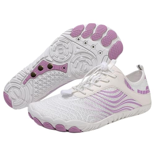 Best Shoes for Grounding: Connect with Nature 14 Grounding Shoes with Copper Rivet in Sole for Men and Women – Barefoot Mesh Footwear with Rubber Sole, Wide Toe Box, Lightweight & Breathable (WhitePurple02, Adult, Men, 8, Numeric, US Footwear Size System, Medium)