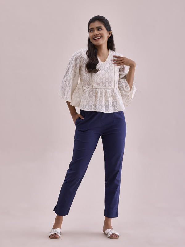 Image of GO COLORS Solid Soft Cotton Printed Pencil Pant for Women | Breathable, Side Pocket
