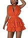 hibshaby Women's Halter Deep V Neck Boho Romper Backless Ruffle Sexy Mini Dress Short Jumpsuit Orange