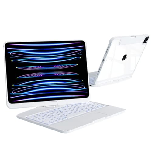 360°回転 iPad 第9世代 第8世代 第7世代 10.2インチ キーボードケース 一体型 クリア タッチパッド付き 7カラーバックライト付き カラフル スマートキーボード 透明 折り畳み 多角度対応 ビジネス,白