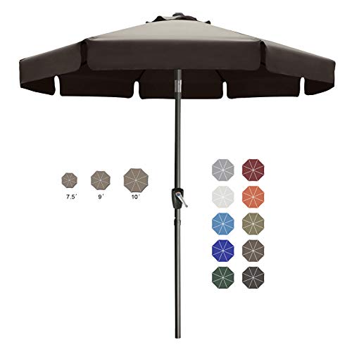 Image of ABCCANOPY 10ft Scalloped Patio Umbrella, Outdoor Table Umbrella with Tilt and Crank, Fiberglass Ribs Deck Umbrella for Patio, Pool, Garden, Picnic (Brown)