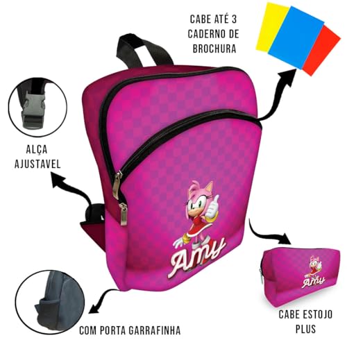 Kit Mochila de Costa Infantil + Lancheira + Estojo Amy Quadriculado
