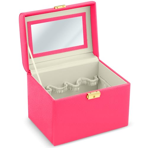Mallette de maquillage en cuir synthétique rose avec miroir intégré