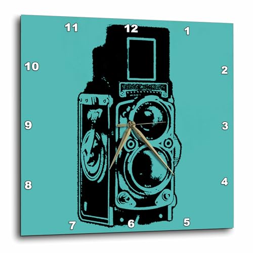 3 d Rose DPP 20708 1 of a Vintage Twin Lens Reflex TLR Camera on Cyan Wall Clock, 10 by 10 Inch
