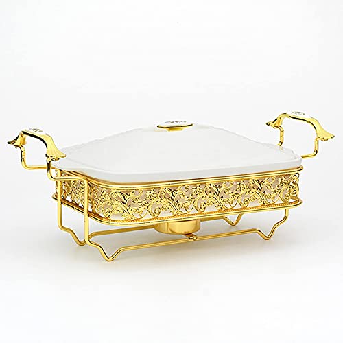 XBSXP Chafing Dish Buffet-Set, Goldenes Wassermuster Edelstahl Chafer Rechteckiges Chafer Dish Set mit Keramik Chafing… – Bild 3