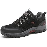 GOLDEN CAMEL Men's Hiking Shoes Outdoor Sneakers for Men Lightweight Low Top Treckking Shoes Walking Shoes Leather Hiking Shoes for Men Breathable Wear-Resistant Hiking Shoes Black