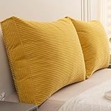 Soft P - Almohada de respaldo para cama y sofá, funda extraíble lavable, cojín de lectura de apoyo, pana para bahía y automóviles (amarillo, 80 x 50 x 18 cm, juego de 2)