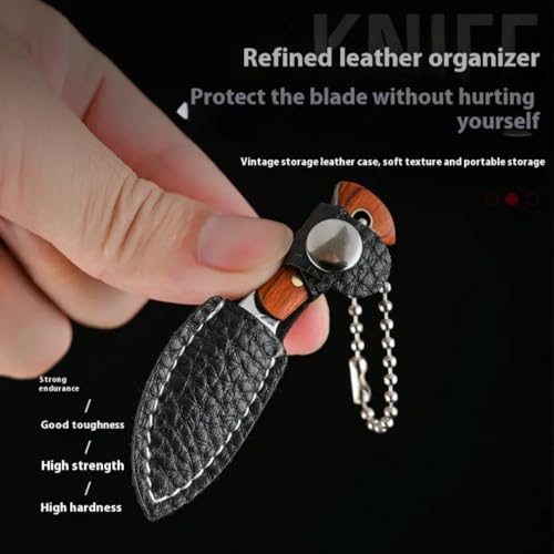 Image of Mini Knife Keychain, Real Damascus Style Tiny Chef Knives with Wooden Handle, Pocket Cleaver, EDC Miniature Weapon Keychains for Gifting, Decoration & Collectors