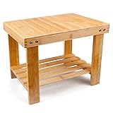 YUHUAWYH Bamboo Shower Bench Little Shower Seat Corner Shower Stool for Shaving Legs Small Shoe...