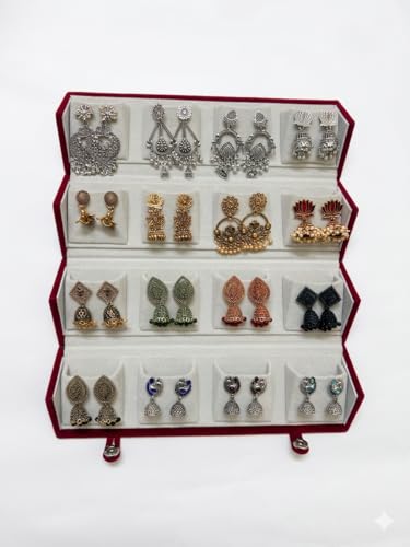 Image of Earrings Set for women, Earrings Set of 16 with Folding Jewellery Box, Traditional & Modern Earring Set for Women & Girls, Jhumka for women, Gifts for woman with Box