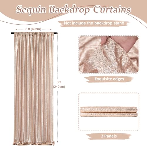Image of Sequin Backdrop Curtain 2 Pieces 2ftx8ft Champagne Blush Sparkly Sequin Background Fabric Stage Arch Drapes Decoration