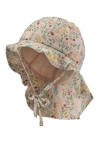 Sterntaler Sonnenhut Gartenblume - Mädchen Sommerhut in Leinenoptik mit Futter aus Batist (Bio) - Größe verstellbar - mit Nackenschutz und Bindebänder - Baby Kinder Kopfbedeckung - zartrosa, Größe 49