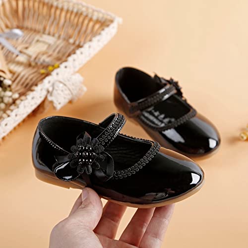 Toddler Girls Dress Bows Shoes Baby Kids Mary Jane Ballet Flat𝐬 Flower Girl School Part𝐲 Wedding Shoes with Flower2