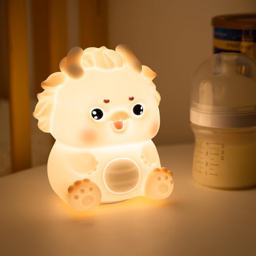 Image of Widog Zodiac Dragon Loong Baby Feeding Nursing Lighting Eye-Care Living Room Bedroom Bedside Lamp Nightlight Kids Day Christmas Gift Silicone Pat Lamp (Pink)