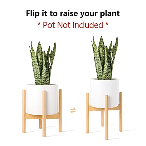 Image of Mkono Plant Stand Mid Century Wood Flower Pot Holder (Plant Pot NOT Included) Modern Potted Stand Indoor Display Rack Rustic Decor, Up to 8 Inch Planter, Natural