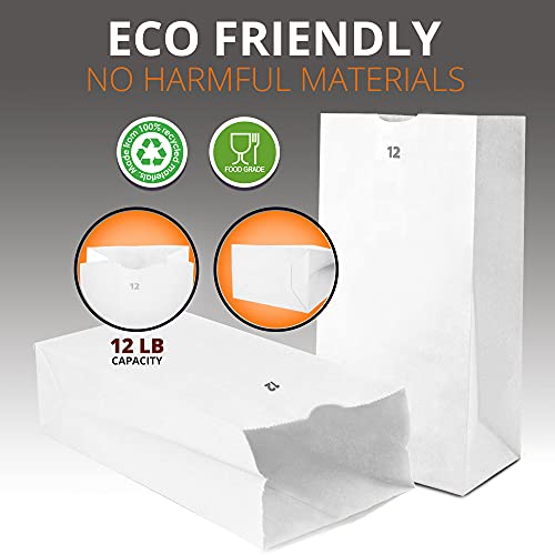 [150 Pack] White Paper Bags 13 X 7 X 4.5" 12 Lb Grocery Lunch Retail Shopping Durable Bleached Barrel Sack #TOP2