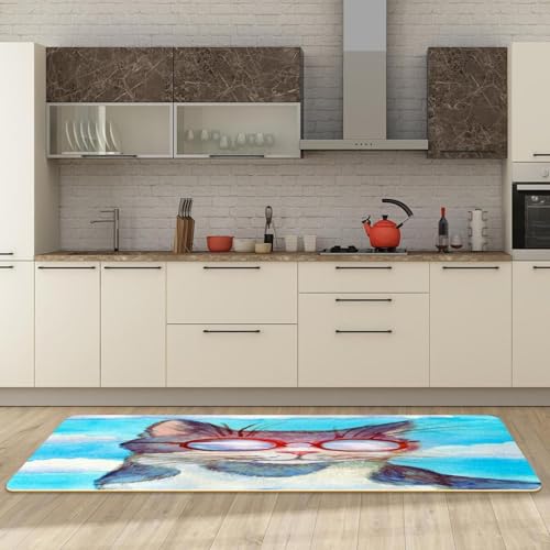 Alfombrillas de cocina absorbentes VAPOKF con base antideslizante lavable y diseño de gato 3