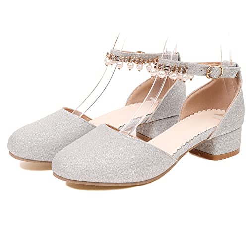 Bride Wedding Ankle Strap Block Low Mid Heels Sandals Shiny3