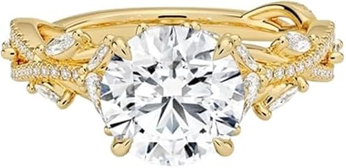 BellStarJewels 2 Carat Yellow Gold Round Cut Moissanite Engagement Ring for Women, VVS1 Brilliant Cut, 10K 14K 18K Gold & 925 Sterling Silver, Wedding Promise Anniversary Ring