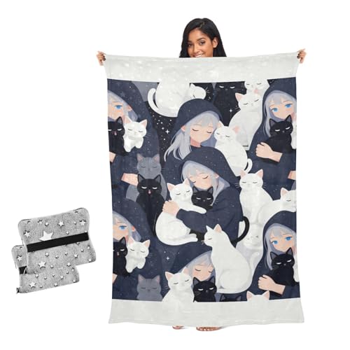 Couverture douce de salon plaid motif chat jeté de canapé microfibre - 2