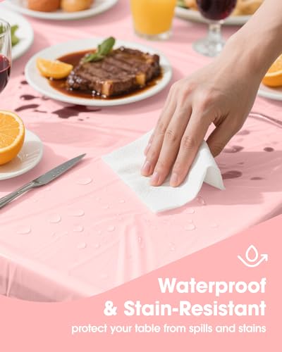 Image of Niuara Pink Plastic Table Cloth - 4 Pack 54 inch x 108 inch Rectangle Disposable Tablecloths for 6FT Tables, Table Cover for Party, Valentines, Mother's Day, Holiday & Gathering Use