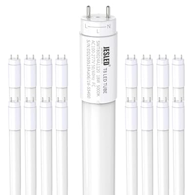 JESLED 16 Pack 4FT T8 LED Bulbs,18W 2400LM 5000K Led Tube Light,Hybrid Type A+B T10 T12 Fluorescent Bulbs Replacement,Single or Double End Powered,Plug and Play or Ballast Bypass,ETL