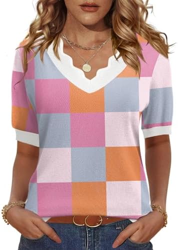 LOMON Womens 2026 Spring V Neck Sweater Casual Tops Short Sleeve ...