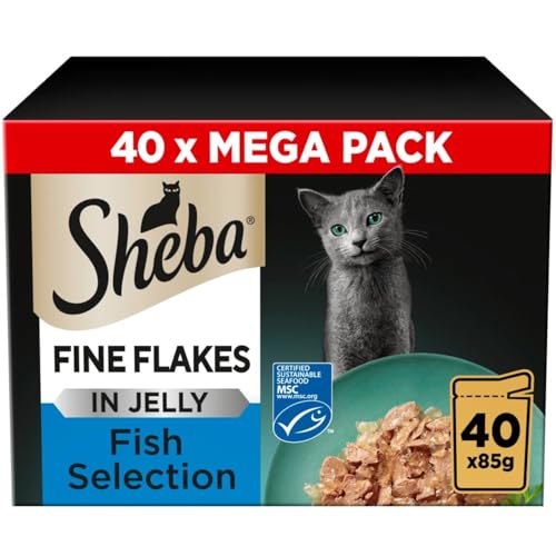 Sheba Fine Flakes Adult Wet Cat Food Pouches Mixed Fish in Jelly 120 x 85g