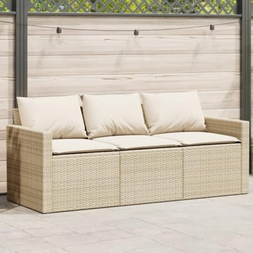Homgoday Sofá de jardín de 3 plazas con Cojines ratán sintético Beige, Set Muebles de Salon Exterior, Conjunto Muebles de Jardin, Juego de Muebles de jardín Tipo4
