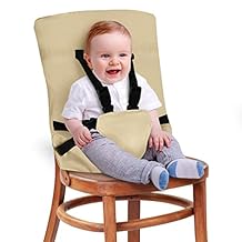 Portable High Chair by Baby Pick- Foldable High Chair for Travel with Adjustable Shoulder Straps- Compact Harness Seat for Babies & Toddlers- Easy to Use Washable Feeding Safety Seat Beige