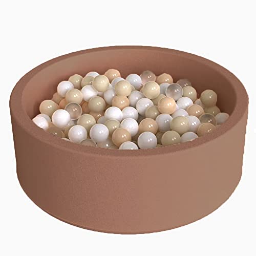 Image of Wonder Space Deluxe Kids Round Ball Pit, Premium Handmade Kiddie Balls Pool, Soft Indoor Outdoor Nursery Baby Playpen, Ideal Gift Play Toy for Children Toddler Infant Boys and Girls (Brown)