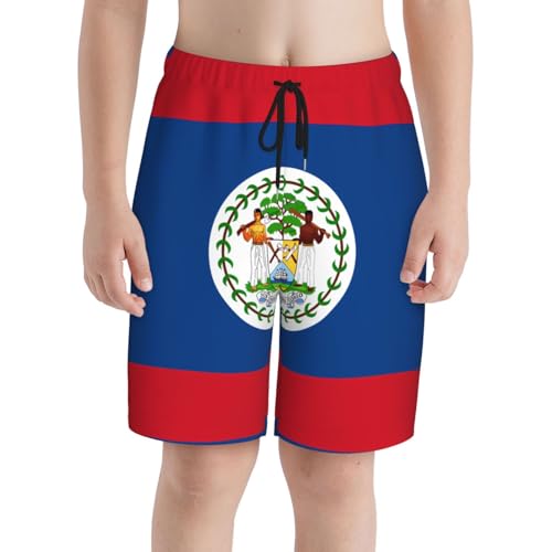 Belize Flag Youth Beach Pants, Soft and Breathable, with Drawstring Waist, Suitable for Sports and Leisure.3