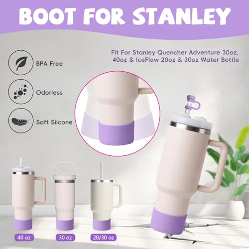 Image of HASTHIP Stanley Cup Accessories Set, 6Pcs Tumbler Cup Accessories with Sweet Bow Beaded Chain Handle, Purple Bow Straw Charm & Tip Cover, Soft Bottom Sleeve (NOT Included Cup)