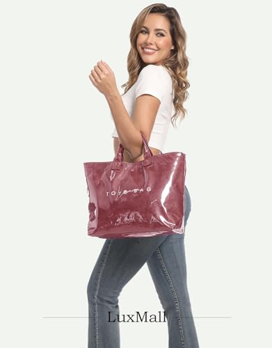 Image of PVC Tote Bag Gifts for Women Large Tote Purse Kraft Paper Letter Print Hobo Handbags for Work Beach Shopping Travel